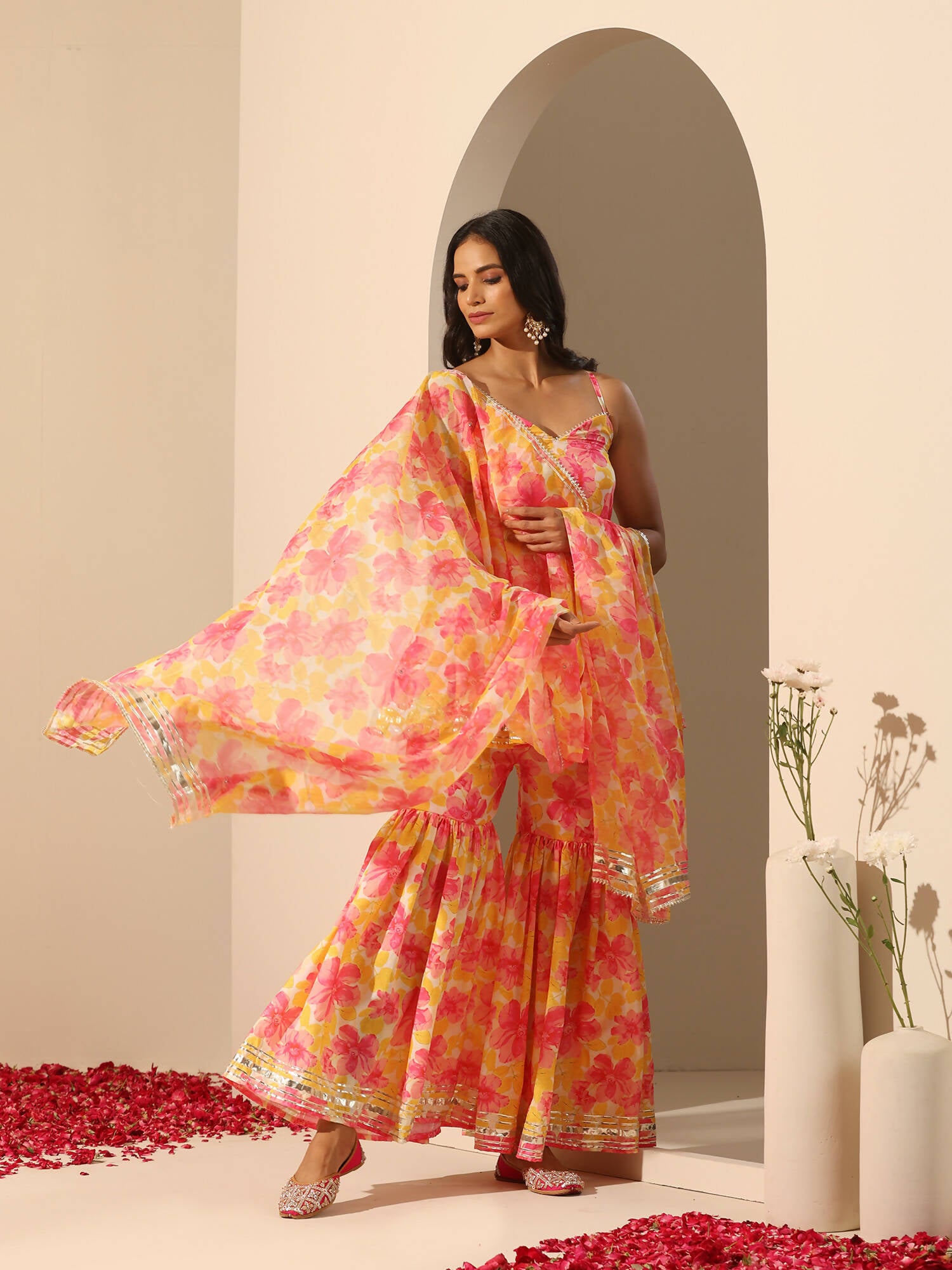 Pomcha Jaipur Yellow Gul Rangrez Sharara Set - Distacart