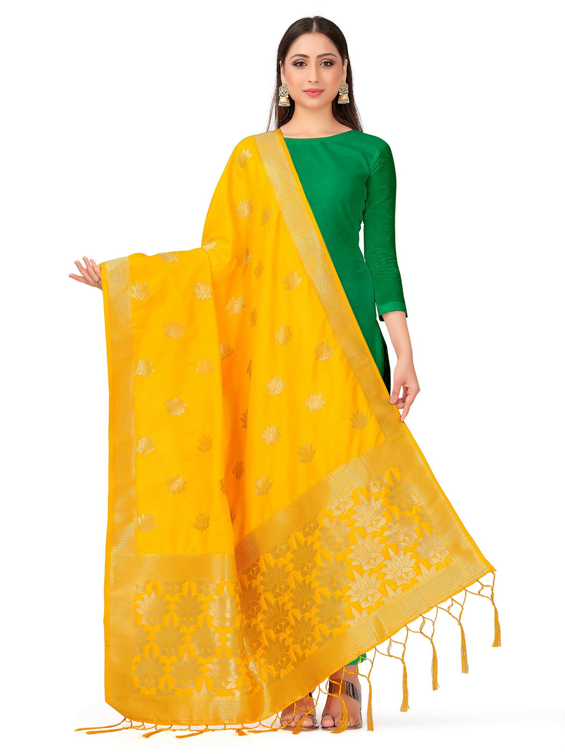 Mimosa Women's Gold Banarasi Art Silk Dupatta - Distacart