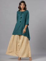 Thumbnail for Juniper Women Teal Rayon Solid Asymmetric Kurta - Distacart