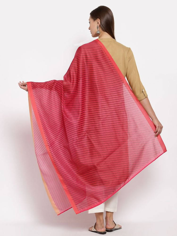Myshka Women's Red Cotton Solid Casual Dupatta