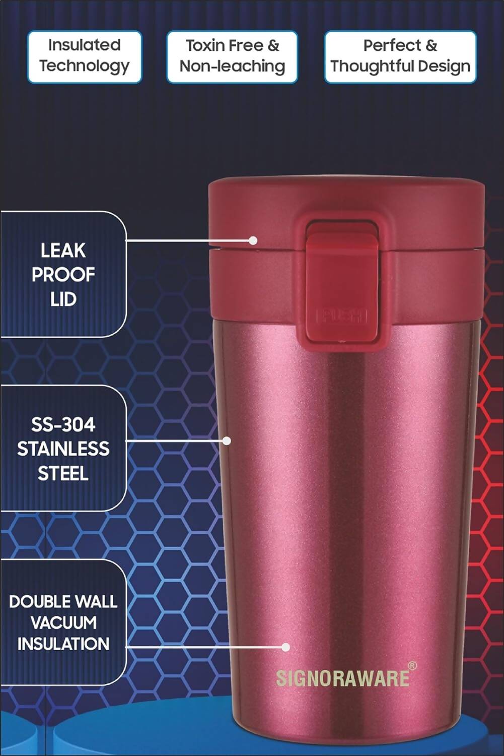 Signoraware Hot Pour Coffeemate Insulated Mug Tumbler - 350 ml (Red) - Distacart