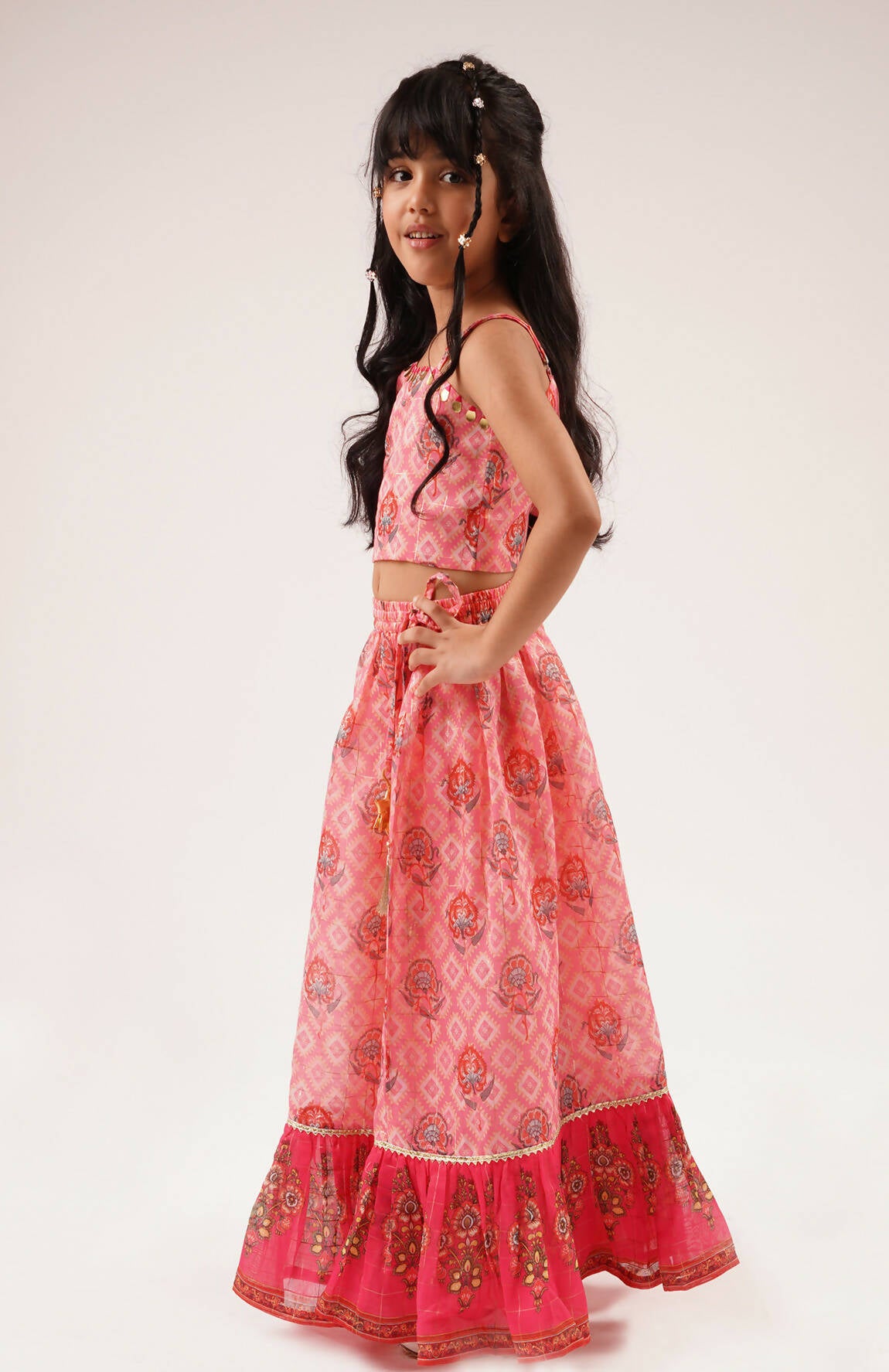 Lil Drama Raangoli Girls Pink Embroidered Lehanga Choli Set - Distacart