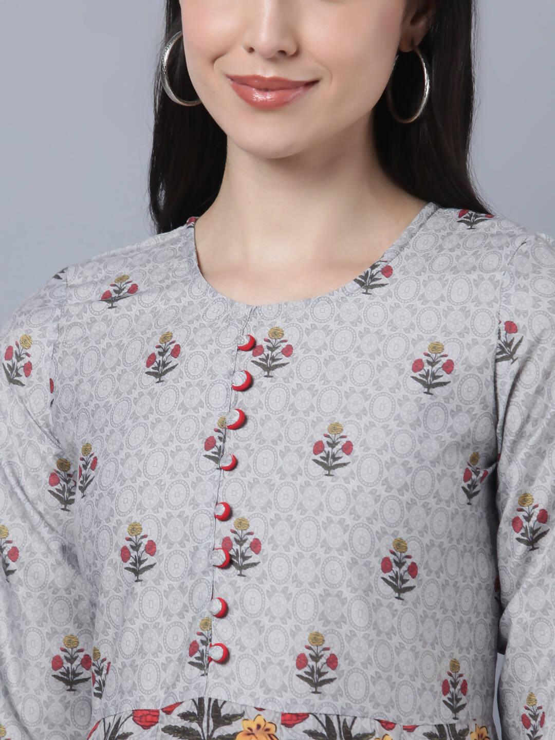 Myshka Women Grey Printed Ethnic Maxi Dress - Distacart