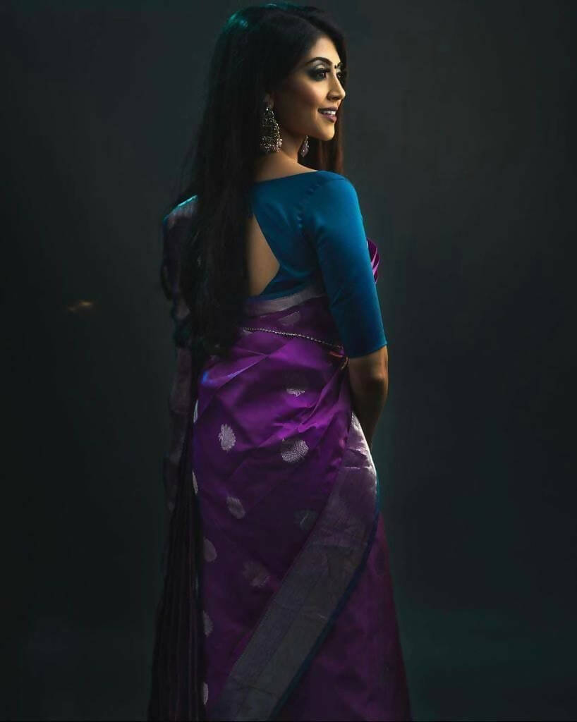 DEIANA'S Beautiful Golden Jari with New Design Soft Lichi Silk Saree - Purple - Distacart