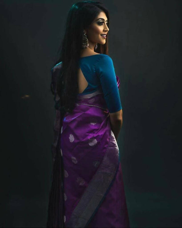 DEIANA'S Beautiful Golden Jari with New Design Soft Lichi Silk Saree - Purple - Distacart