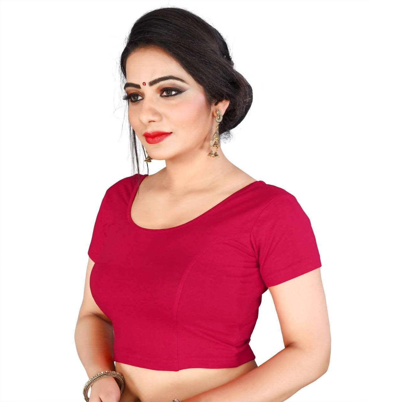 Vamika Pink Lycra Plain Blouse - Distacart