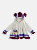 Thumbnail for Chutput Kids Woollen Hand Knitted Full Sleeves Self Desgin Hoodie Dress - Cream - Distacart