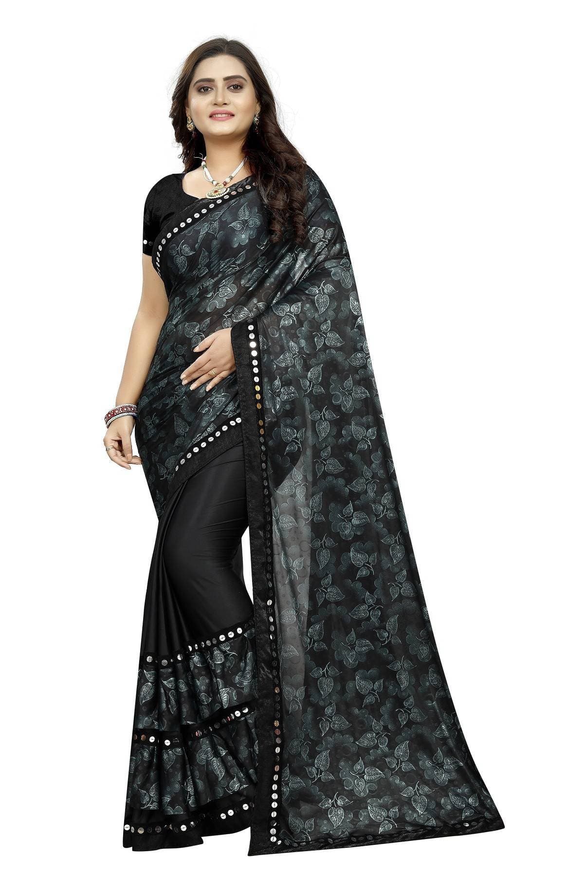 Vamika Black Lycra Blend Printed Saree