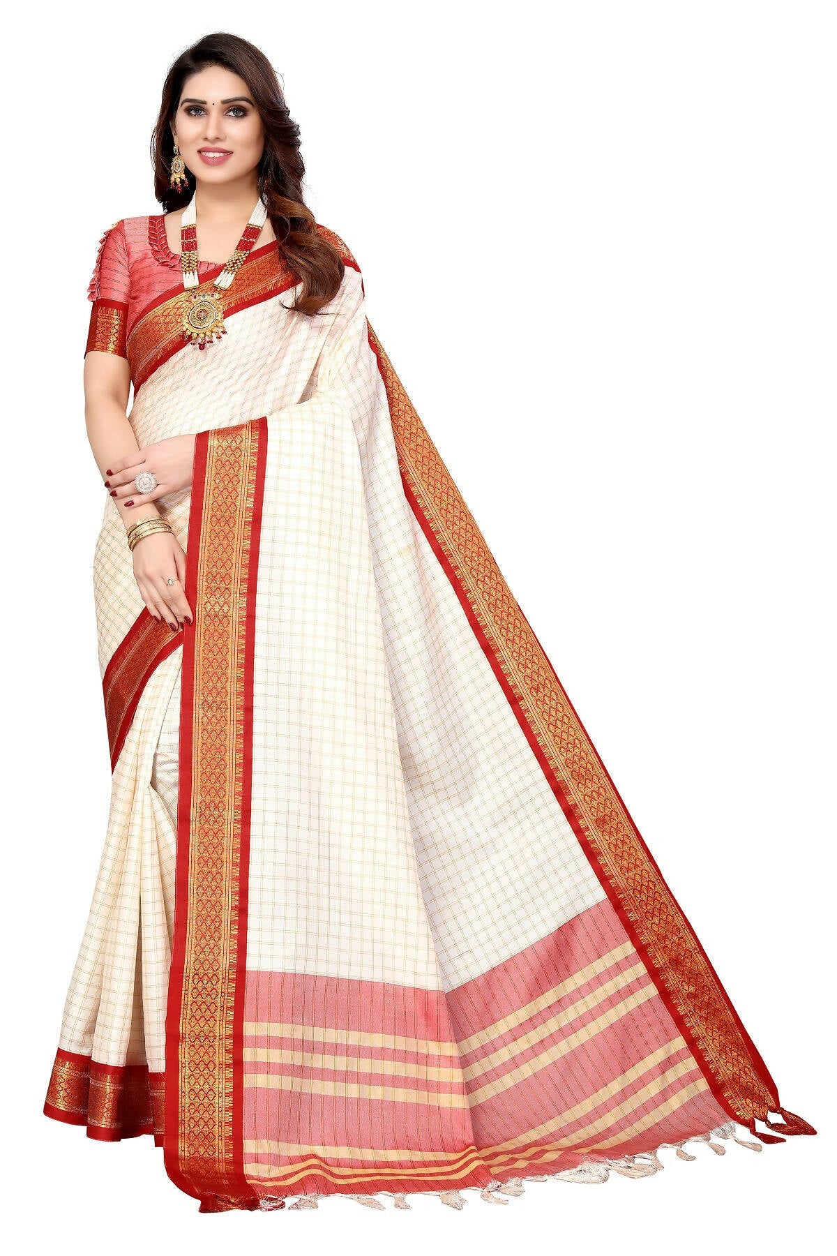 Vamika Weaving White Cotton Silk Saree - Distacart