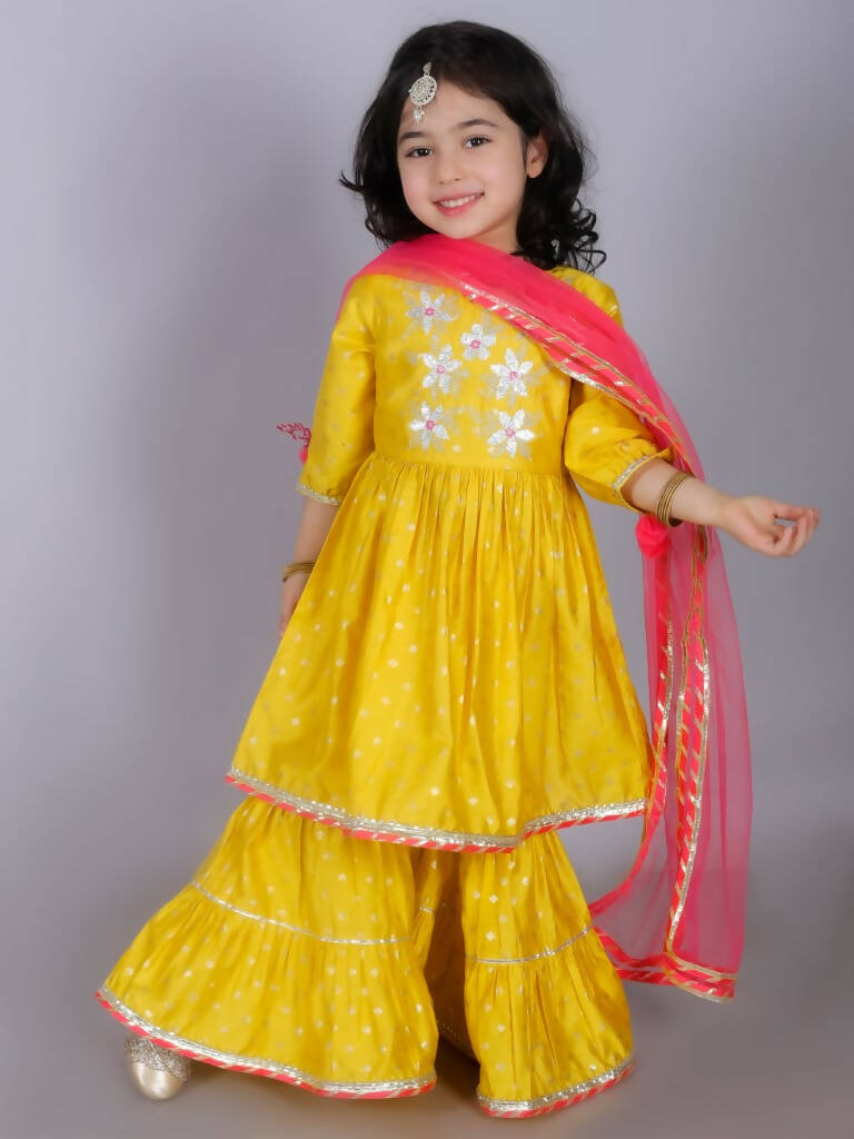 Lil Drama Ethnic Girls Yellow kurta with Sharara and Dupatta set - Distacart