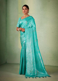 Thumbnail for Glamorous Designer Turquoise Color Kanjivaram Silk Saree With Weaving Work - Yomika Fashions - Distacart