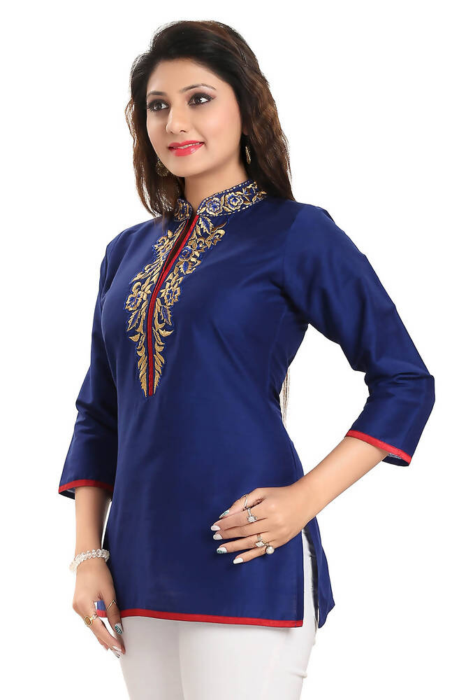 Snehal Creations Regal Affair Royal Blue Raw Silk Short Tunic