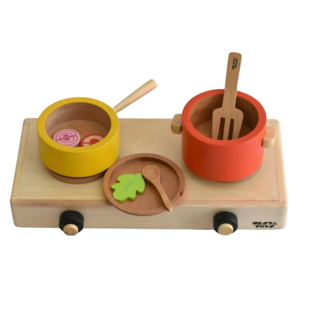 Nesta Toys Wooden Gas Stove and Cooking Set For Kids - Distacart