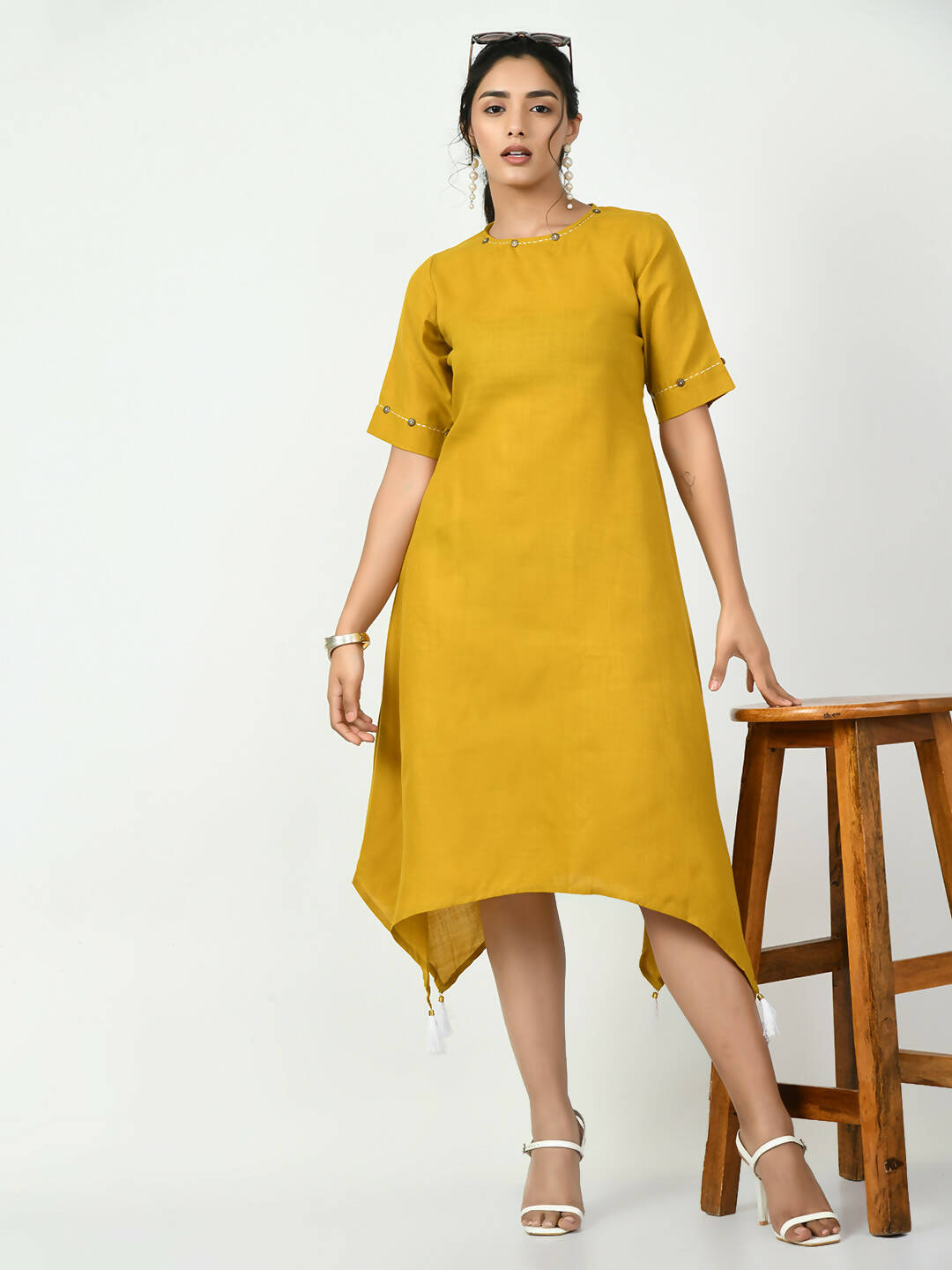 Myshka Women's Mustard A-Line Solid Kurta - Distacart