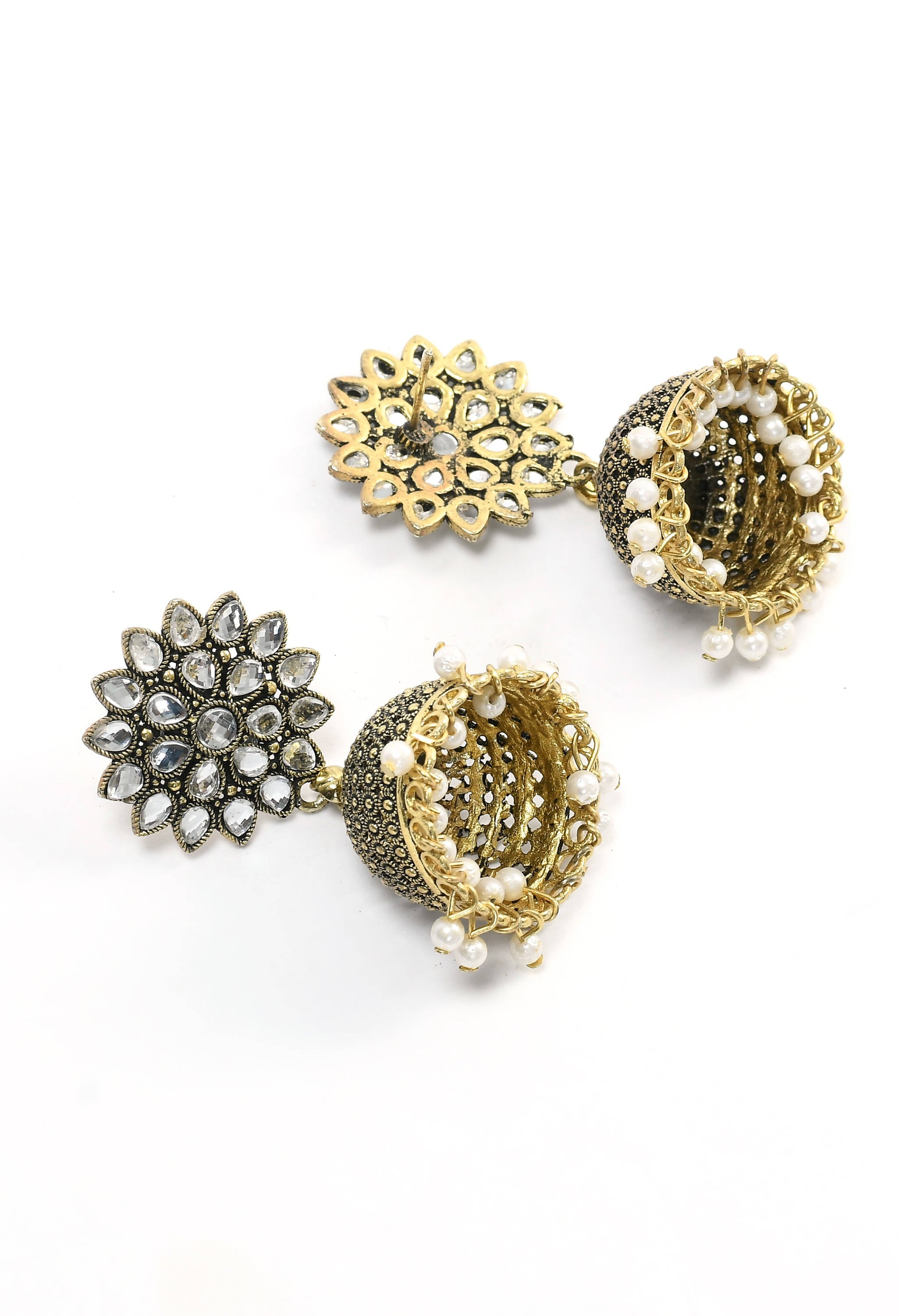 Mominos Fashion Johar Kamal Beautiful Kundan Work Jhumka With White Beads - Distacart