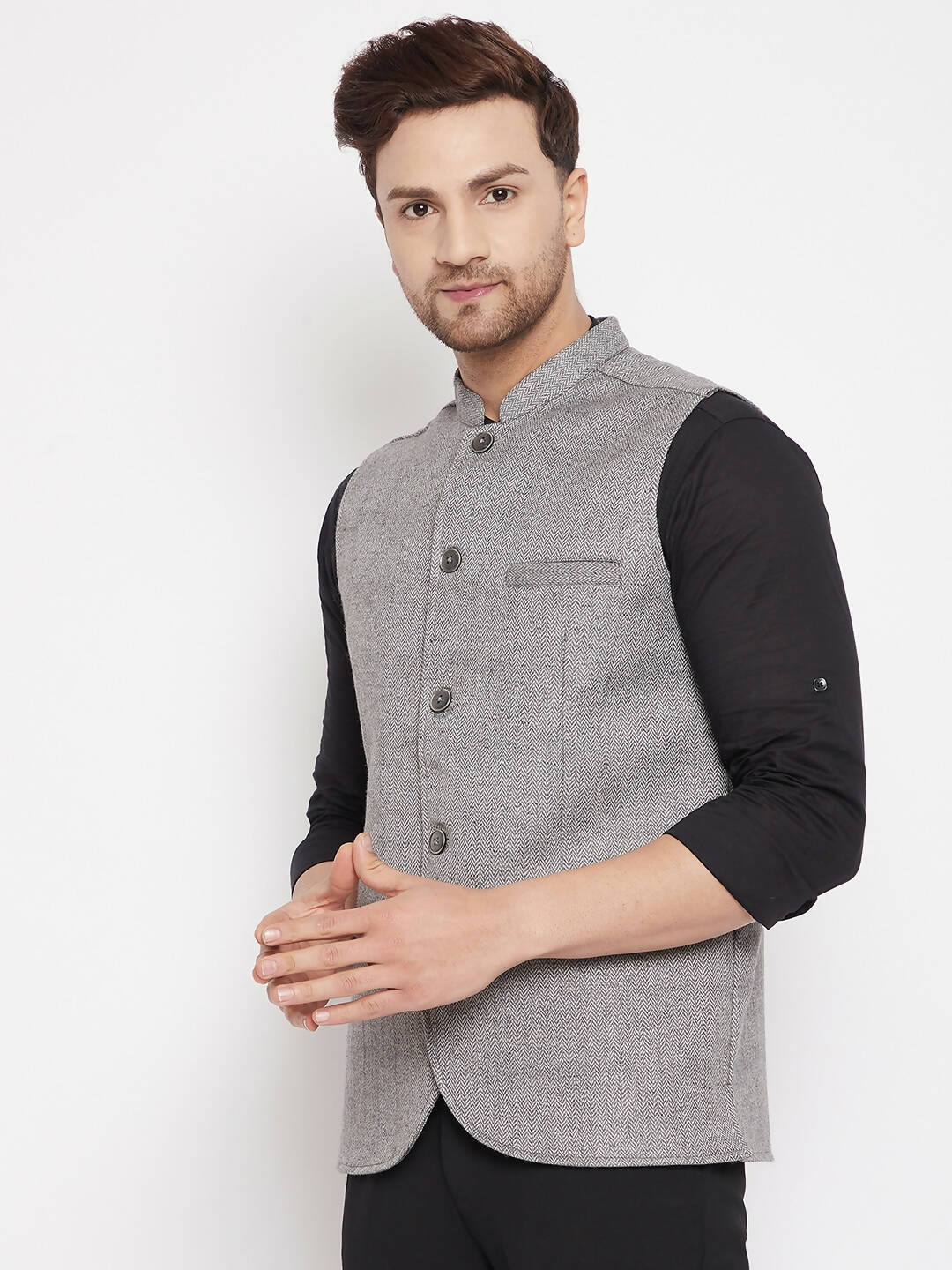 Even Apparels Grey Wool Men Woven Nehru Jacket WL730 - Distacart
