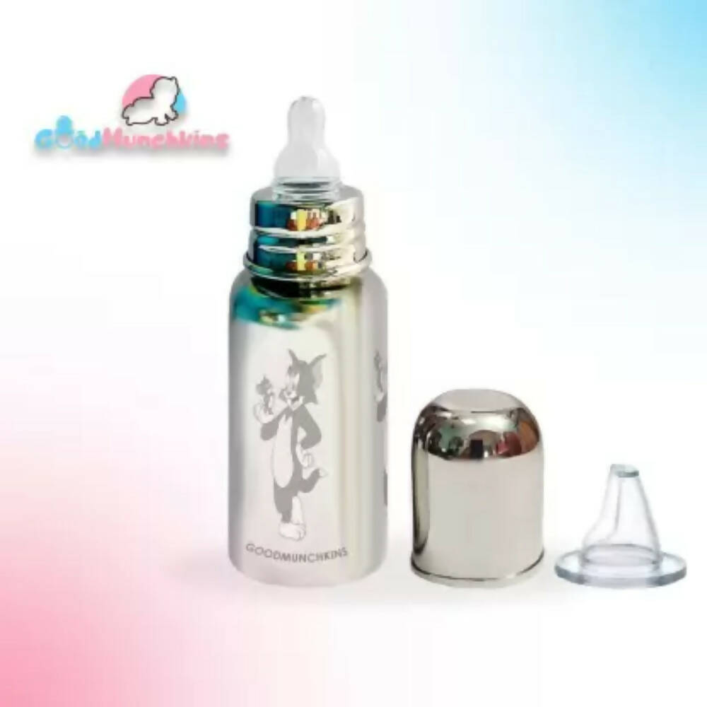 Goodmunchkins Stainless Steel Feeding Rustfree Bottle with 2 Anti Colic Silicone Nipple For Kids 220ml - Distacart
