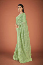 Thumbnail for Vastrasky Green Georgette Designer Saree - Distacart