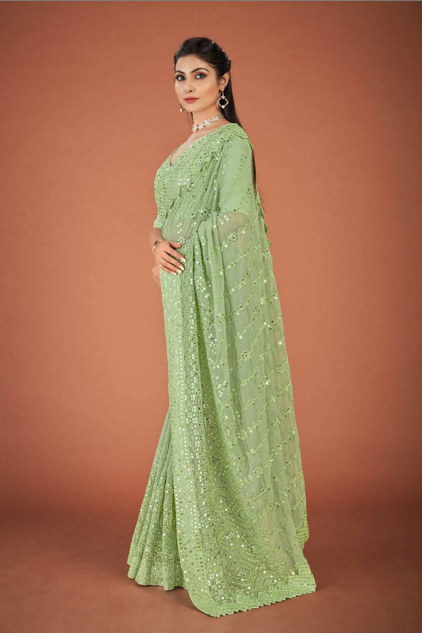 Vastrasky Green Georgette Designer Saree - Distacart
