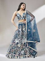 Thumbnail for House of Panchhi Navy blue Net Sequinse Work Lehenga & Blouse with Dupatta - Distacart