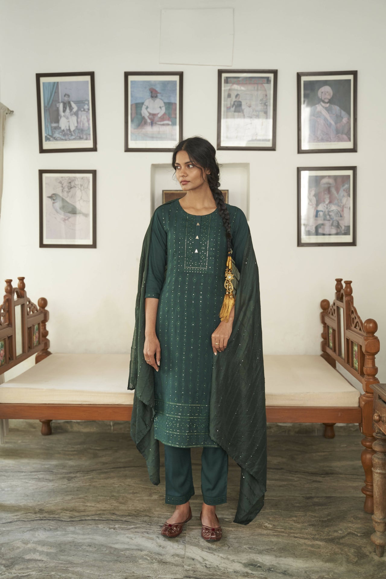 Dark Green Rayon Sequence Embroidery work Straight kurta with Pant & Dupatta - Akashara - Distacart