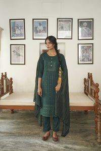 Thumbnail for Dark Green Rayon Sequence Embroidery work Straight kurta with Pant & Dupatta - Akashara - Distacart