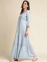Thumbnail for Sky Blue Chinon Floral Embroidered Dress - Nandani - Distacart