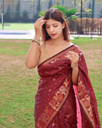 Thumbnail for DEIANA'S Beautiful Golden Jari with New Design Soft Lichi Silk Saree - Red - Distacart