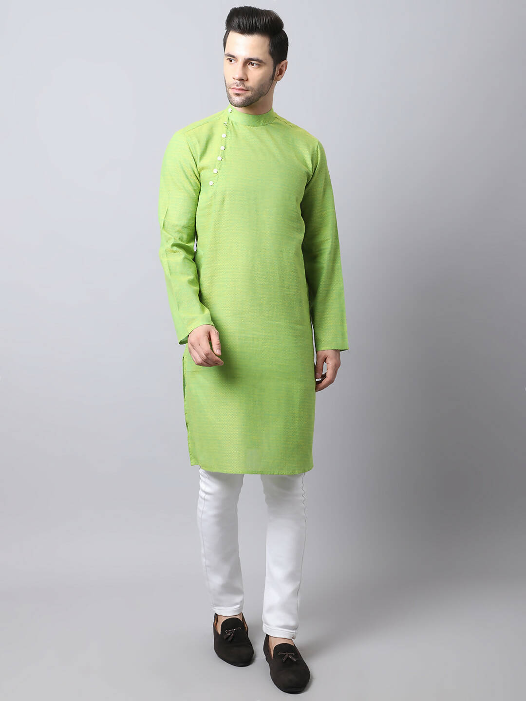 Even Apparels Green Pure Cotton Men's Kurta With Side Placket - Distacart
