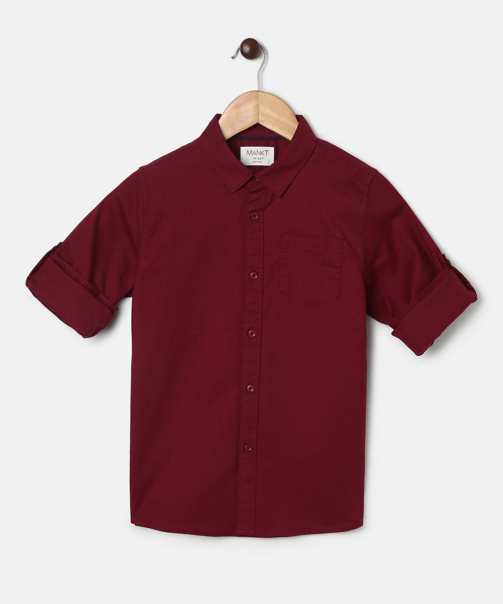 Manet Boys Full Sleeves Solid Shirt - Maroon - Distacart