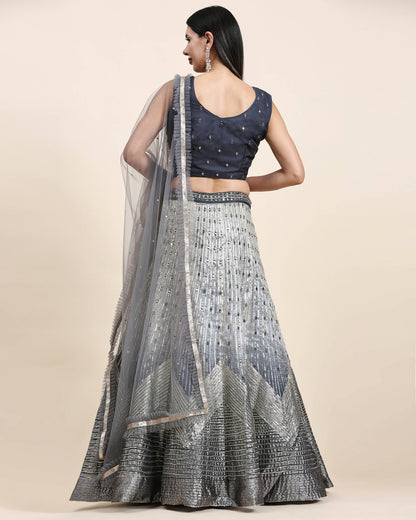 Grey Organza Mirror With Coding Work Lehenga Choli with Dupatta - Tanya - Distacart