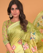 Thumbnail for Green Cotton Silk Floral Printed Saree With Unstitched Blouse Piece - Akshita - Distacart