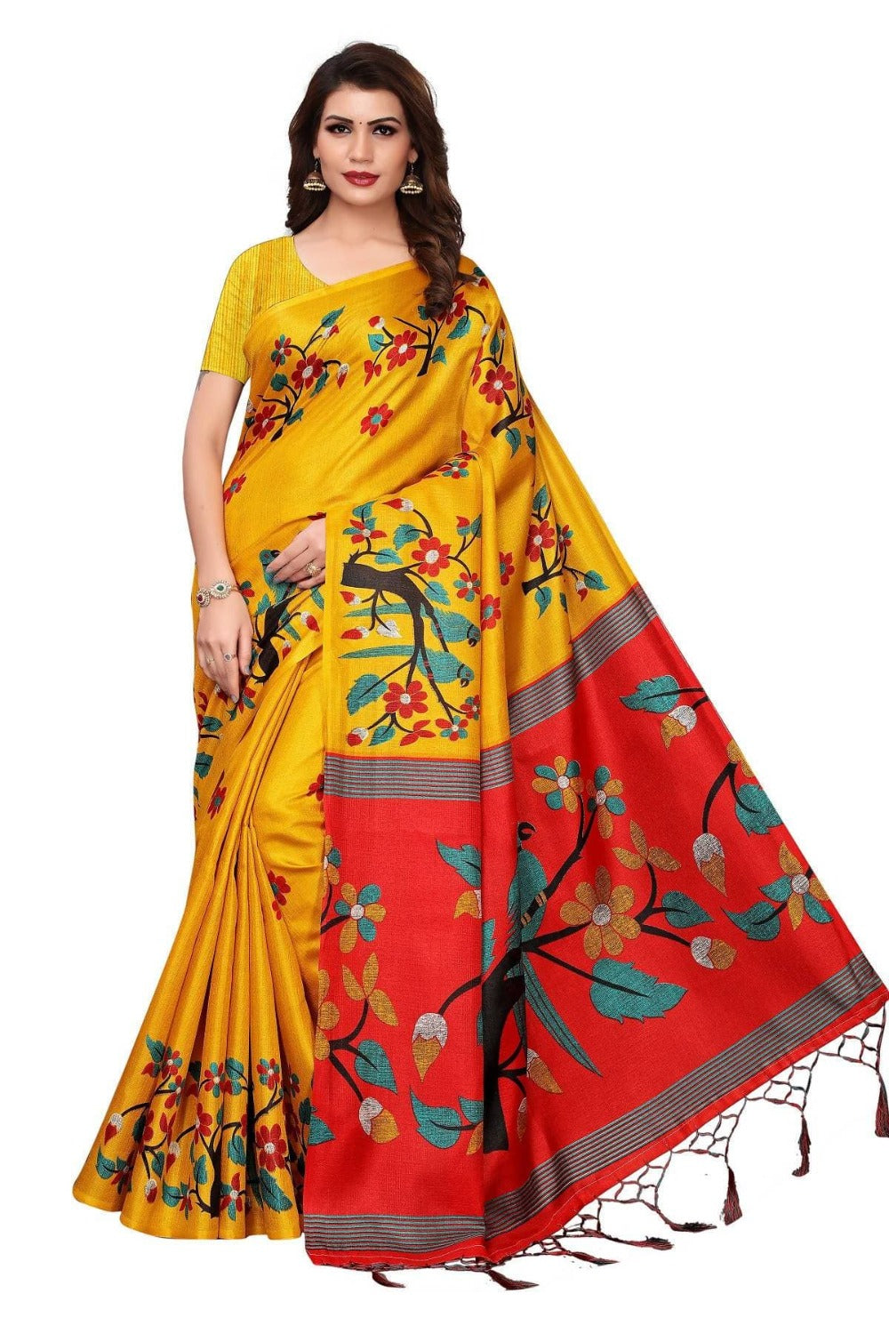 Vamika Yellow Kalamkari With Jhalar Khadi Silk Saree