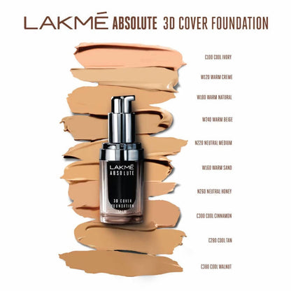 Lakme Absolute 3D Cover Foundation - Warm Sand (15 Ml) - Distacart