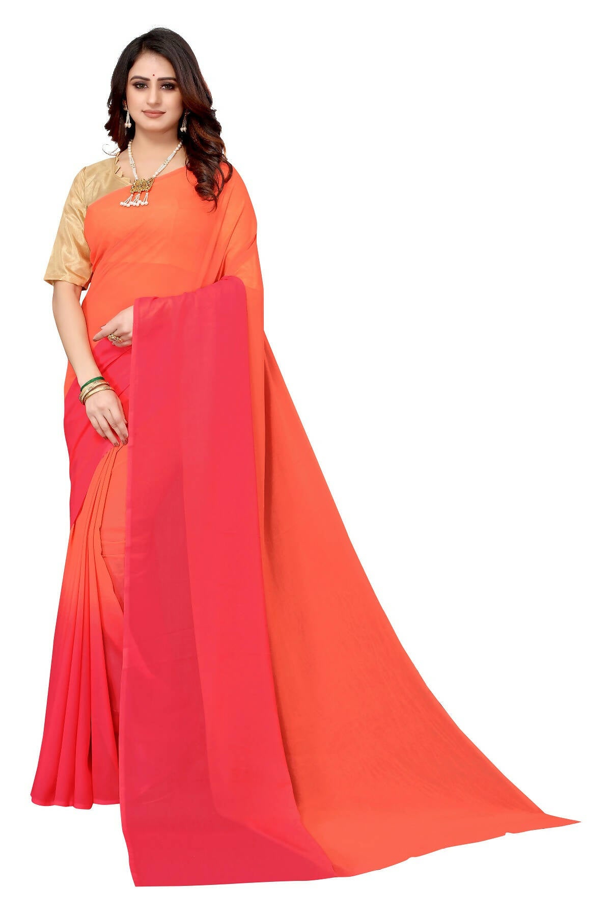 Vamika Peach Half N Half Georgette Saree - Distacart