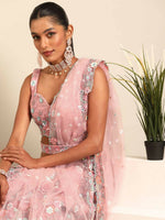 Thumbnail for House of Panchhi Pink Net Sequins, Mirror and thread embroidery Lehenga choli & Dupatta - Distacart