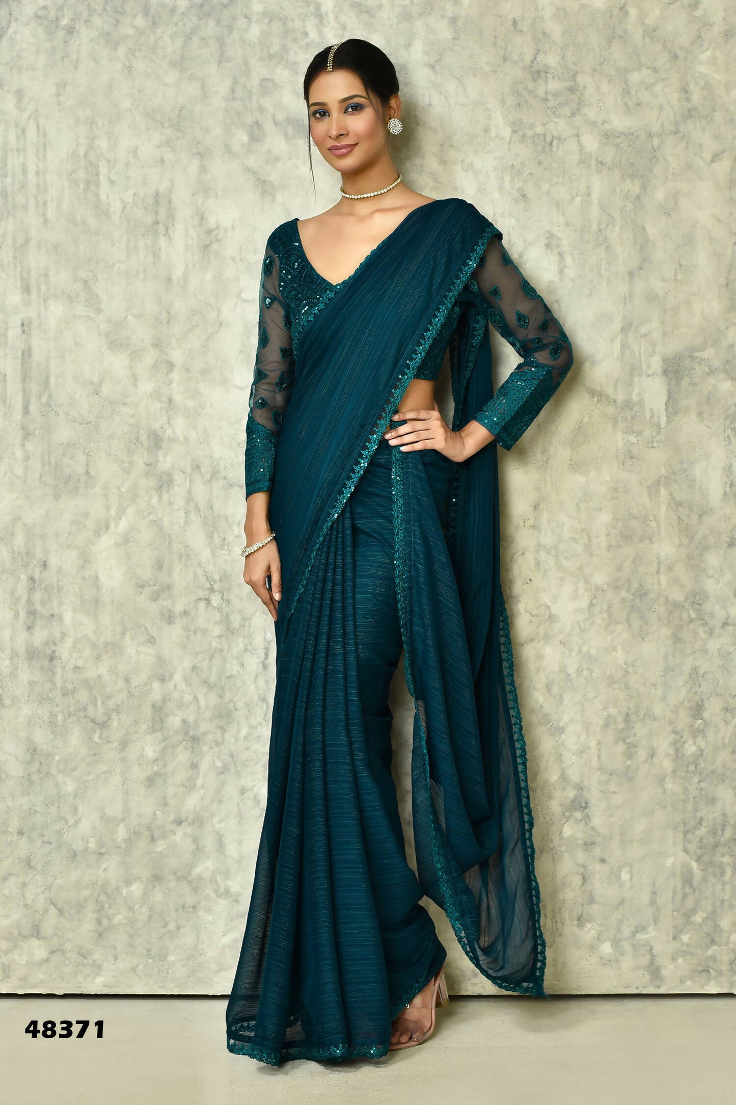 Teal Silk Solid Saree With Blouse Piece - Purvi - Distacart