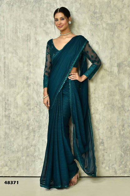 Teal Silk Solid Saree With Blouse Piece - Purvi - Distacart