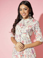 Thumbnail for Myshka Women Multi Floral Cotton A-Line Round Neck Kurtas - Distacart