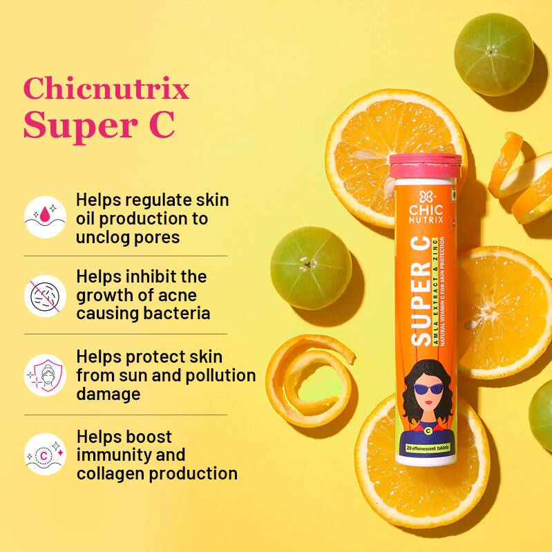 Chicnutrix Super C - Amla Extract & Zinc Effervescent Tablets - Orange Flavor - Distacart