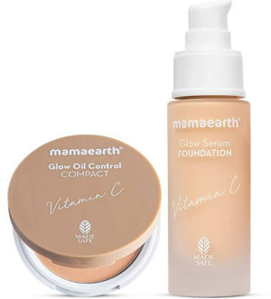 Mamaearth Glow Serum Foundation + Glow Oil Control Compact Combo - Ivory Glow - Distacart