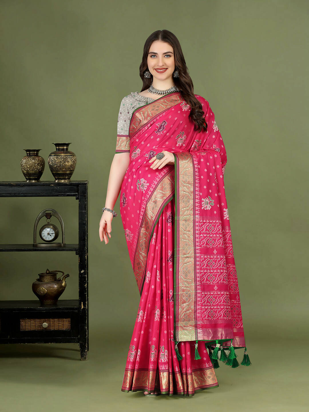 Lorenvalley Fashion Pink Patola Silk Woven Design Zari Meenakari Weaving Saree - Distacart