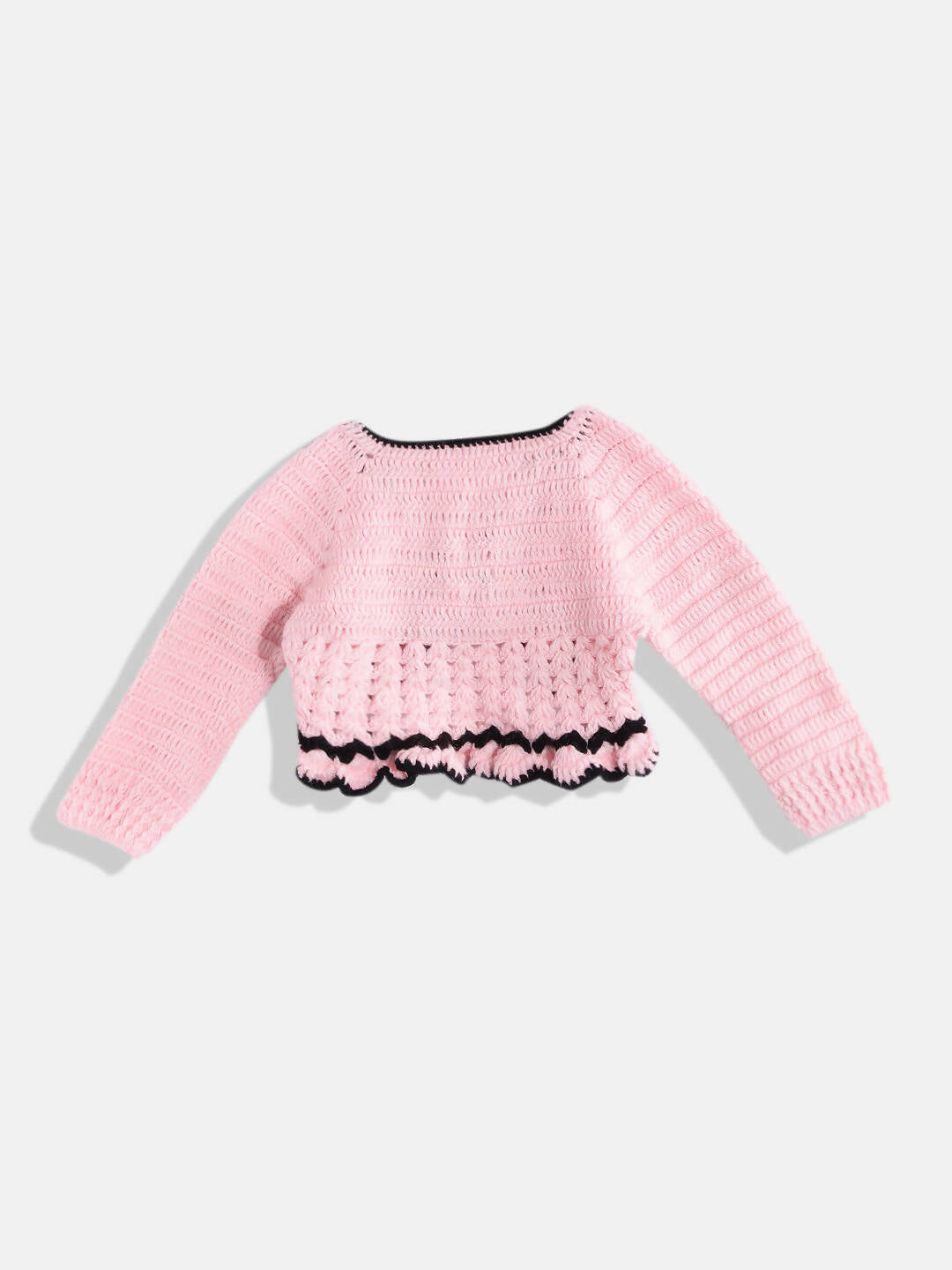 Chutput Kids Woollen Hand Knitted Full Sleeves Cardigan With Short Sleeves Flower Work Dress - Pink - Distacart