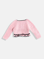 Thumbnail for Chutput Kids Woollen Hand Knitted Full Sleeves Cardigan With Short Sleeves Flower Work Dress - Pink - Distacart