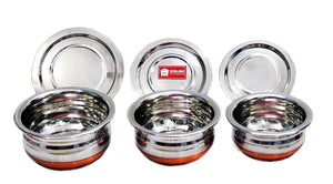Sublime Kitchenware Set of 3 Stainless Steel Copper Bottom Handi with Lid