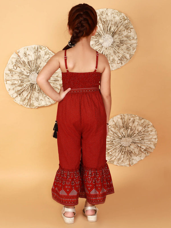 Lil Drama Girls Printed Jumpsuit - Red - Distacart