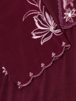 Thumbnail for Purple Chinon Silk Embroidered Straight Kurta with Trouser & Dupatta - Salimar - Distacart