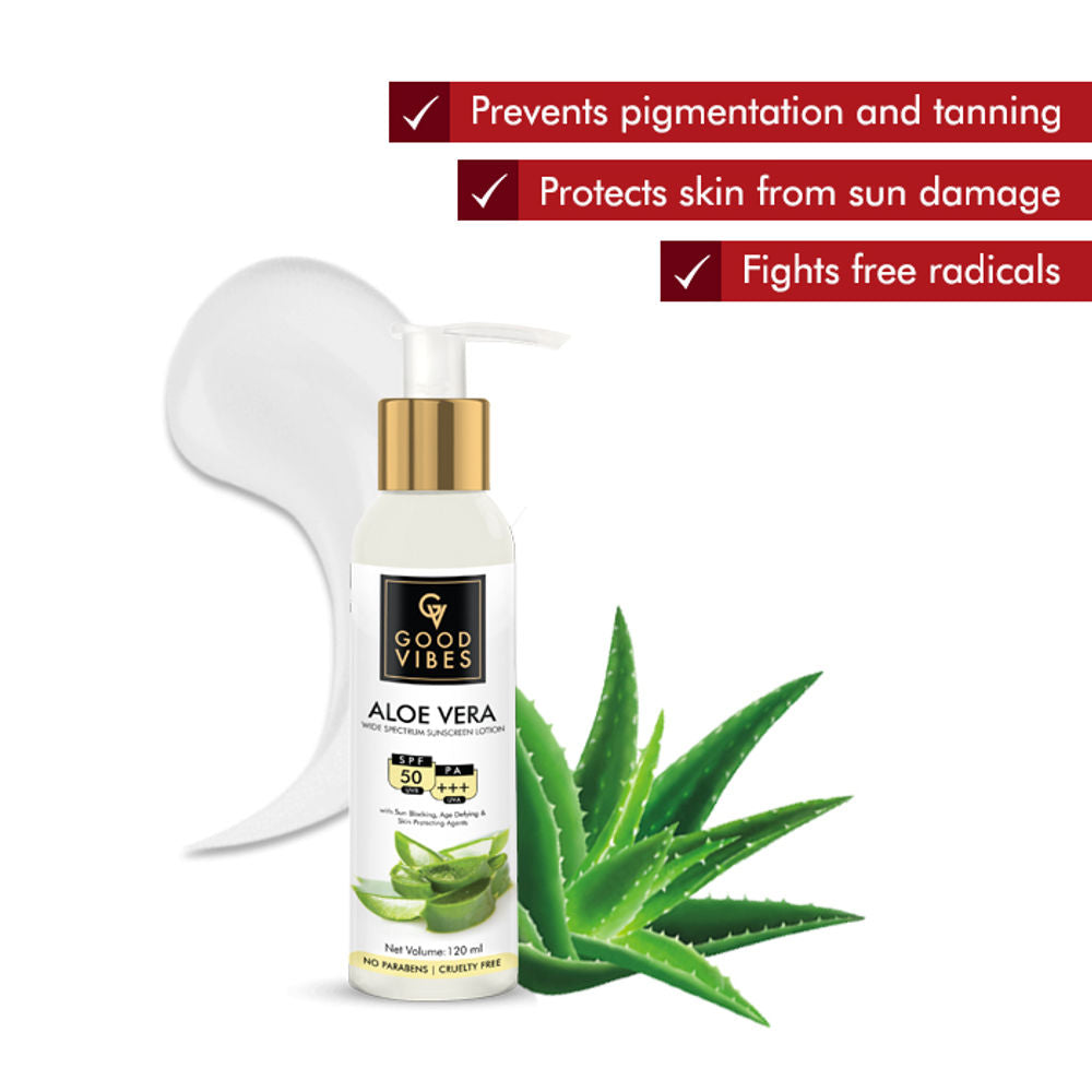 Good Vibes Aloe Vera Wide Spectrum Sunscreen Lotion SPF 50
