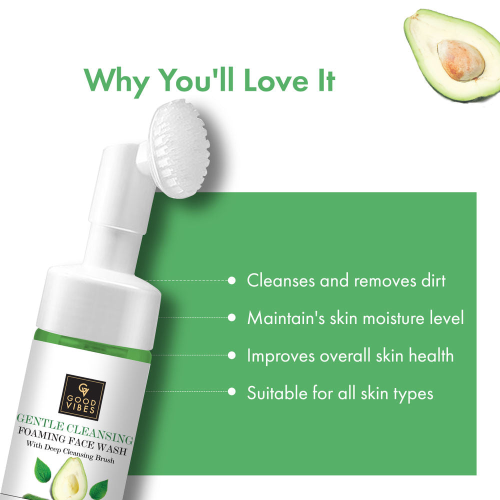Good Vibes Avocado Gentle Cleansing Foaming Face Wash With Deep Cleansing Brush