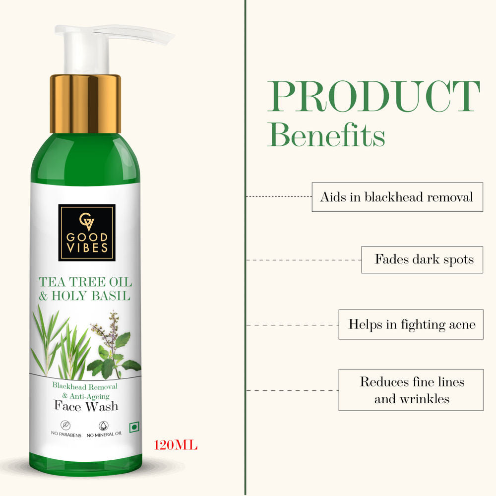 Good Vibes Blackhead Removal + Anti-Ageing Face Wash - Tea Tree Oil + Holy Basil